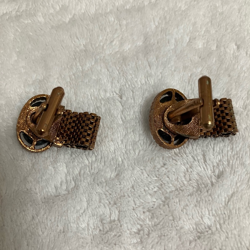 Vintage dark-Gold-Tone Black Oval Cufflinks - Picture 9 of 12